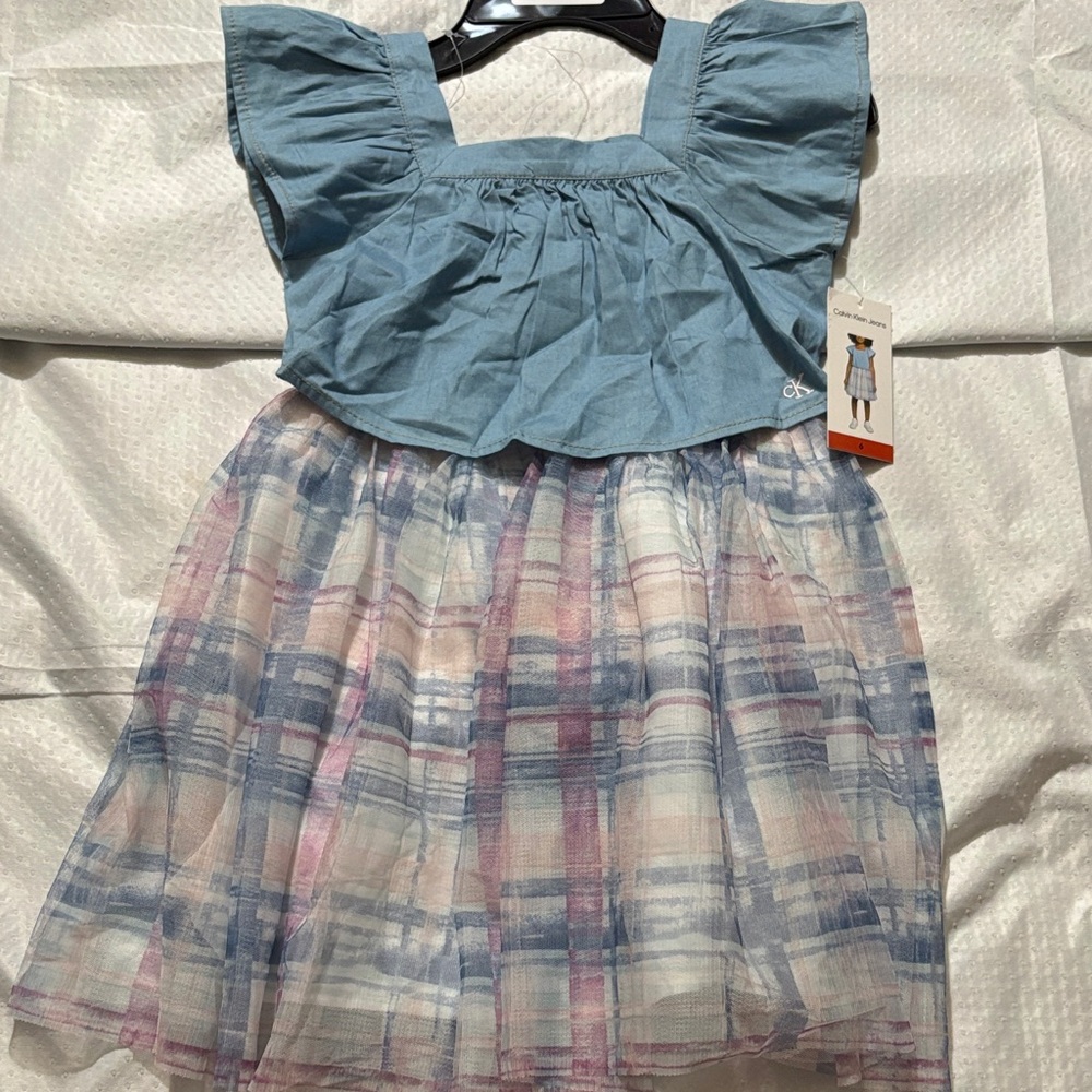 Calvin Klein Collection Kids Dress in Blue and Pink Plaid